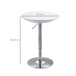 Tavolo bar regolabile in altezza Ø61 x 76-97 cm, piano girevole a 360°, struttura in metallo, bianco