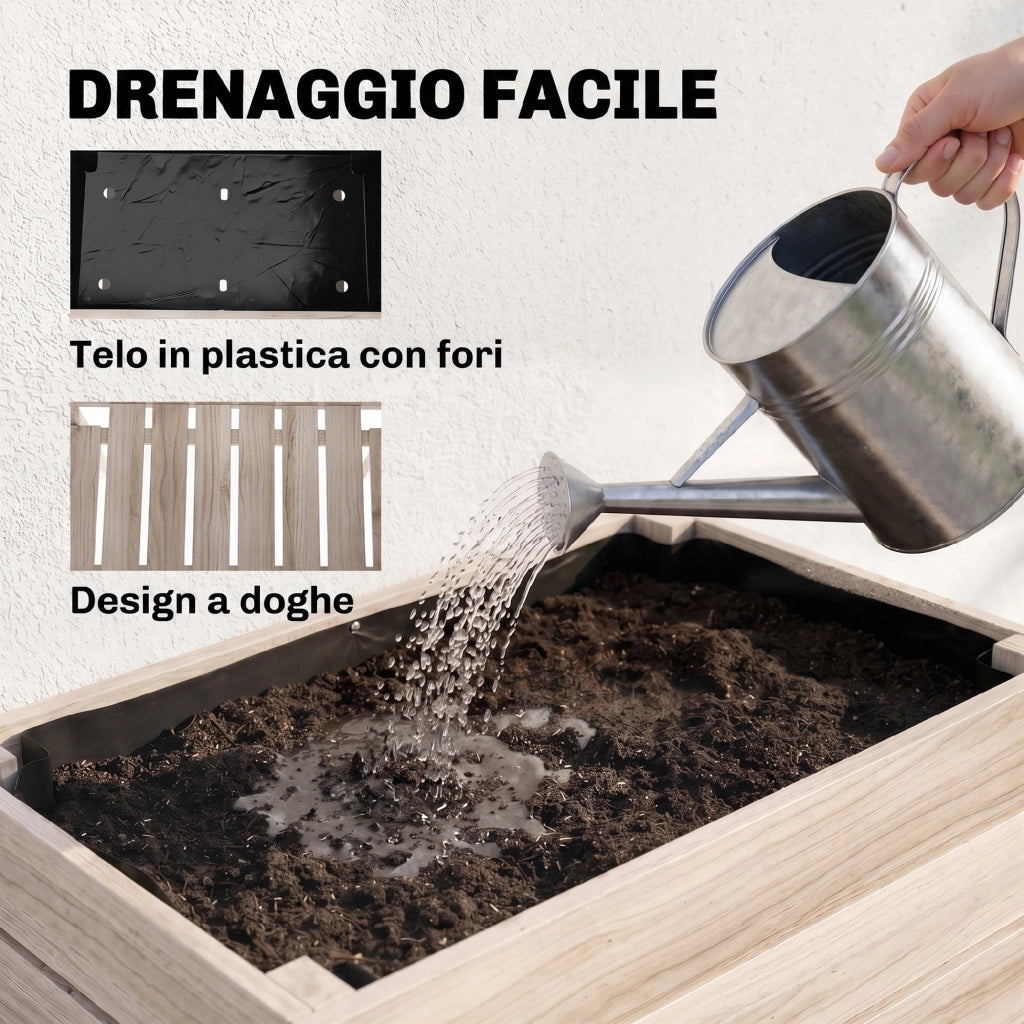Letto per Orto Rialzato con Vasi ¨C Zephmum ¨C Legno Naturale 50x30x60cm