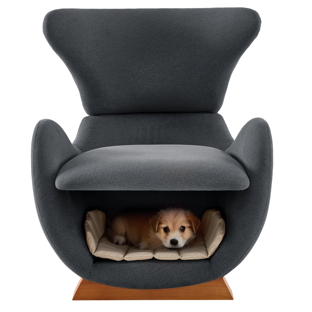 OKWISH Poltrona Lounge con Nicchia Integrata per Gatto e Cane di Piccola Taglia, Tessuto Resistente ai Graffi, Legno e Tessuto, Grigio
