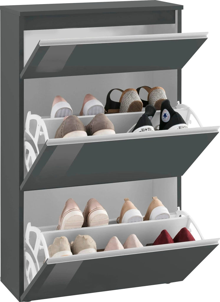 Scarpiera 3 ante L 60 x H 120 x P 26.5 cm 12 paia, grigio