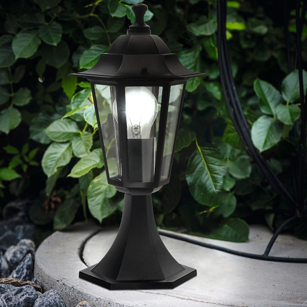 Lampione Per Esterno Classico Laterna 4 Alluminio Nero Vetro Bianco 1 Luce E27