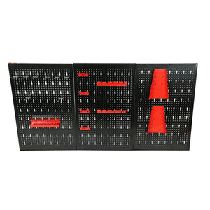 Parete portattrezzi da officina 120x60cm 3 pannelli forati 17 ganci varie dimensioni