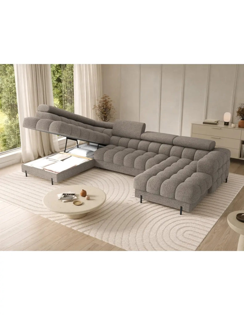 Divano panoramico convertibile Beige scuro angolo sinistro FERARIA 358x93x202cm