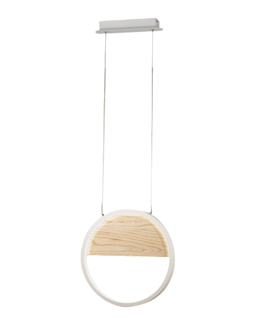 Pierre Sospensione a LED 29W Ø400mm Struttura in Metallo e Legno Bianco, Luce Calda 3000K, Dimmerabile a step, Design Moderno e Raffinato