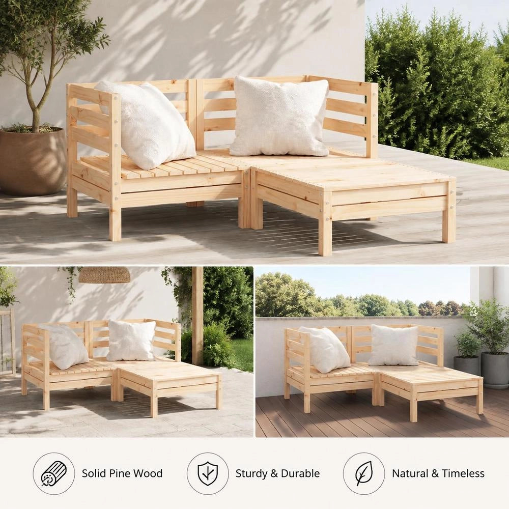 2-seater Garden Sofa With Footstool, Solid Pine Wood