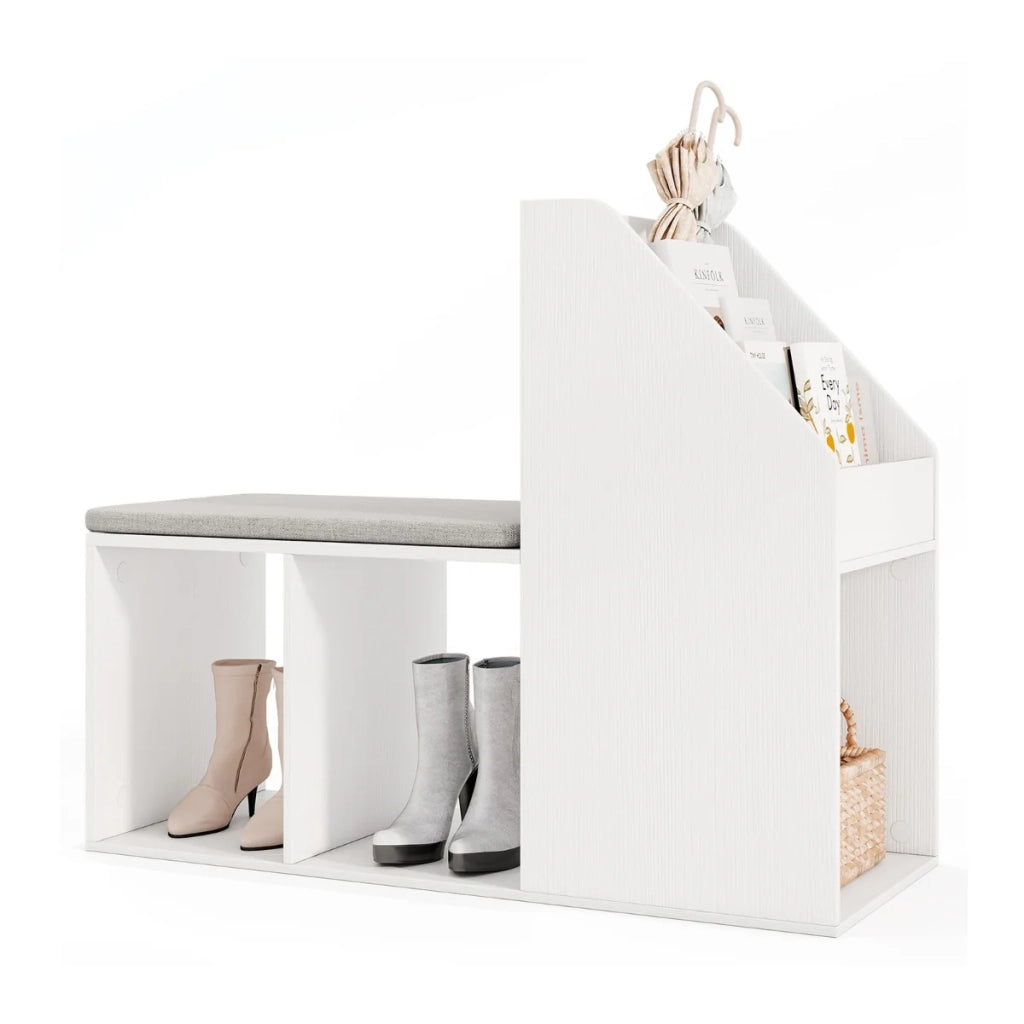 Panca portascarpe con cuscino rimovibile 97 x 40 x 79 cm seduta comoda design moderno pannello in legno ingegnerizzato bianco 20_0010575