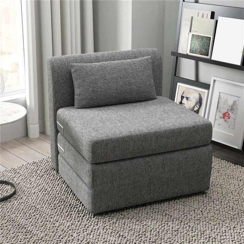 POLTRONA LETTO PIEGHEVOLE DA TERRA A 3 SEZIONI SALVASPAZIO IN TESSUTO 80X75X74 CM GRIGIO