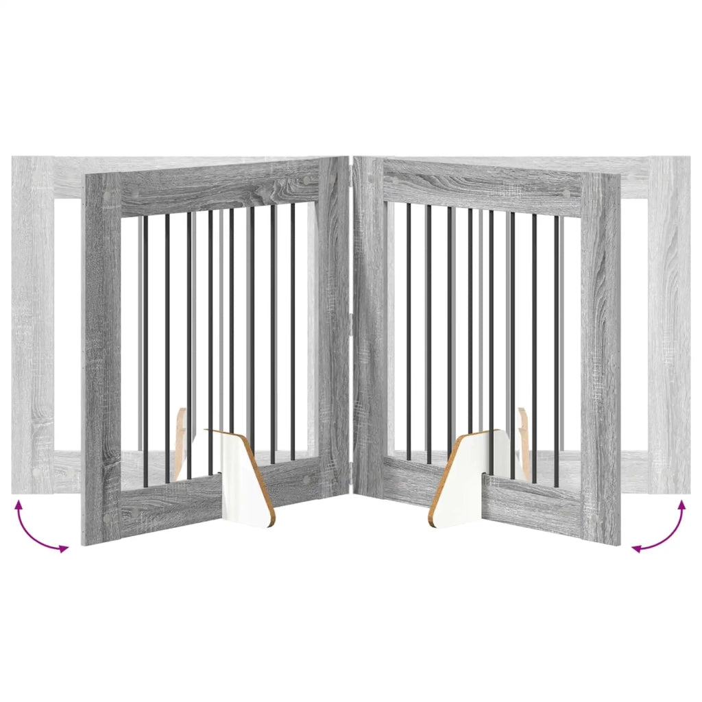 Cancello per cani con supporti 4 pz Grigio Sonoma 80 x 80 cm CFW9902878