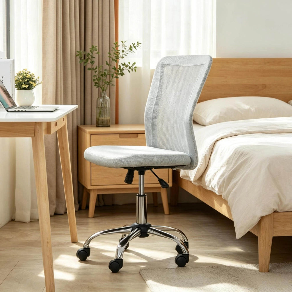 Sedia da ufficio girevole ergonomica senza braccioli in tessuto mesh grigio