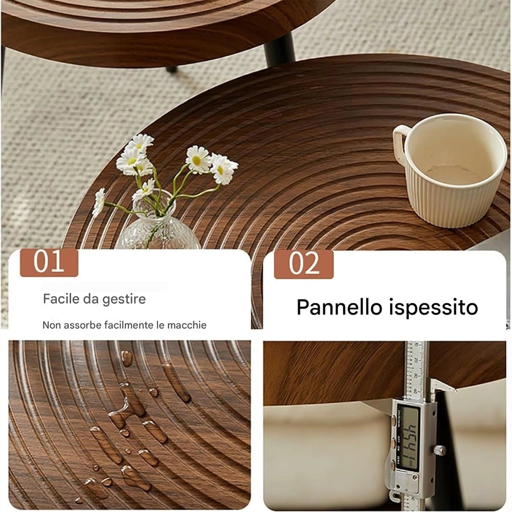 Set 2 Tavolini da Caffè Tondi Noce Design Industrial Tavoli da Soggiorno Rotondi