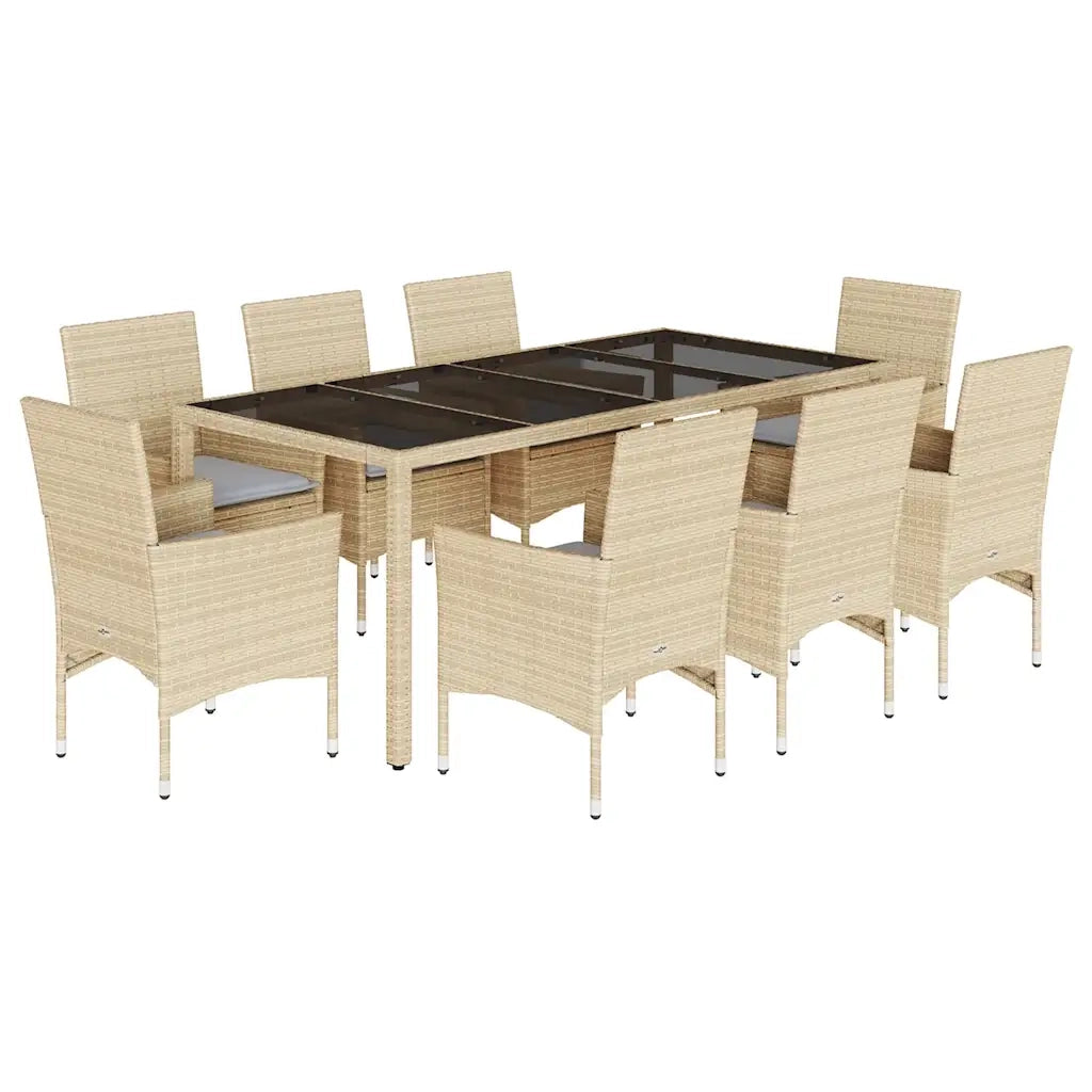 Set da Pranzo da Giardino 9 pz con Cuscini Polyrattan e Vetro 3278566