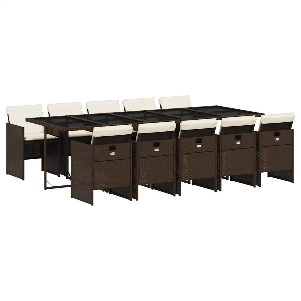 Set da Pranzo da Giardino 11 pz con Cuscini Polyrattan Marrone 3210573