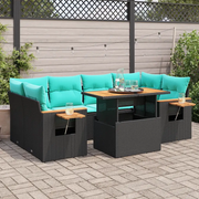 Set Divani da Giardino con Cuscini 7pz Nero Polyrattan