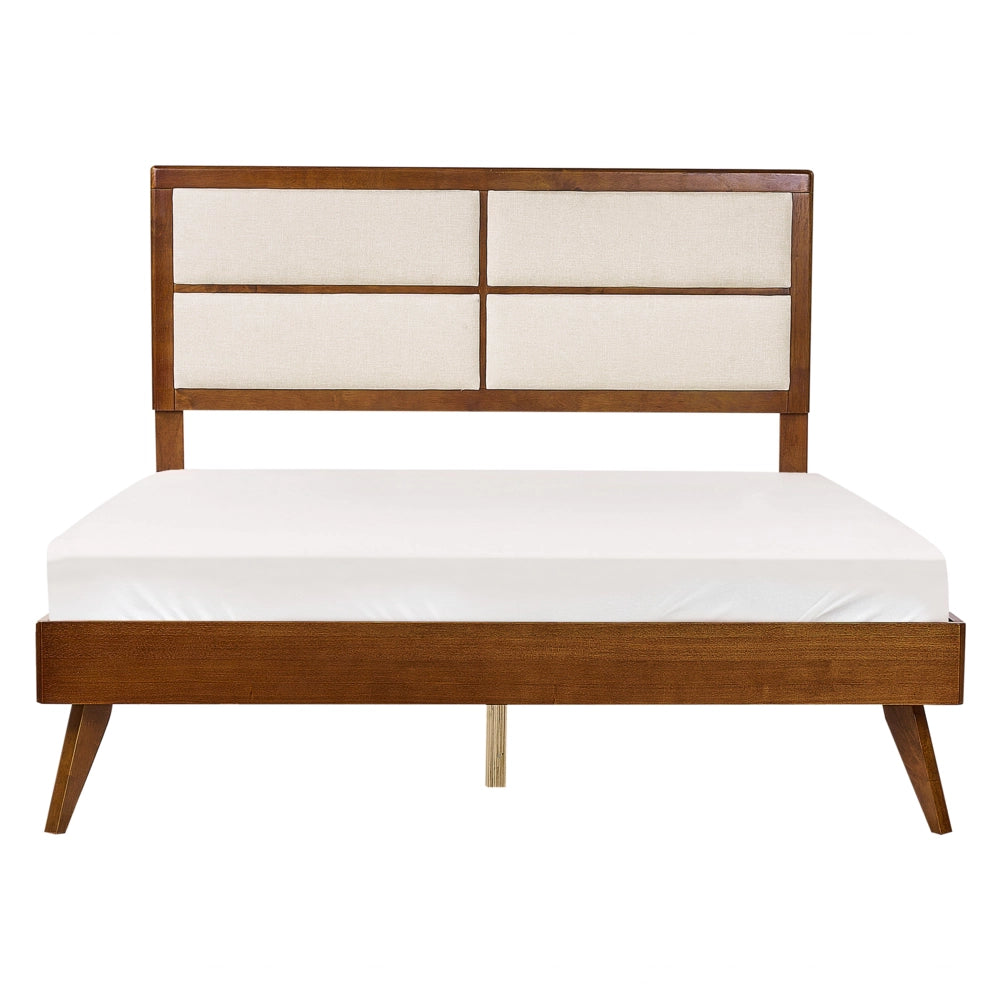 Letto 160 x 200 cm in legno di frassino scuro e MDF beige chiaro con rete a doghe e testiera imbottita dal design moderno