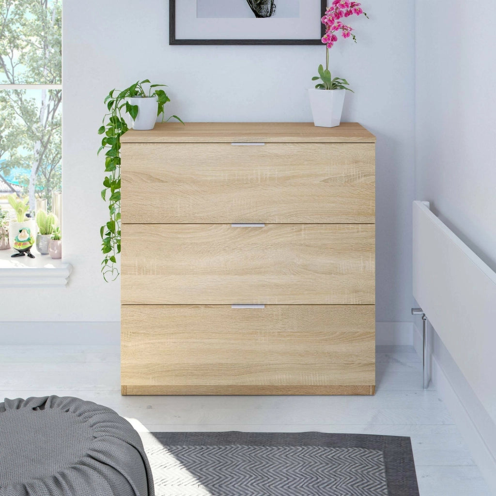 Cassettiera Garbino, Cassettiera camera da letto , Settimino a 3 cassetti, 77x38h80 cm, Rovere