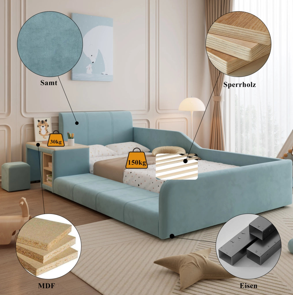 Letto singolo imbottito 90x200 cm con scrivania e sgabello