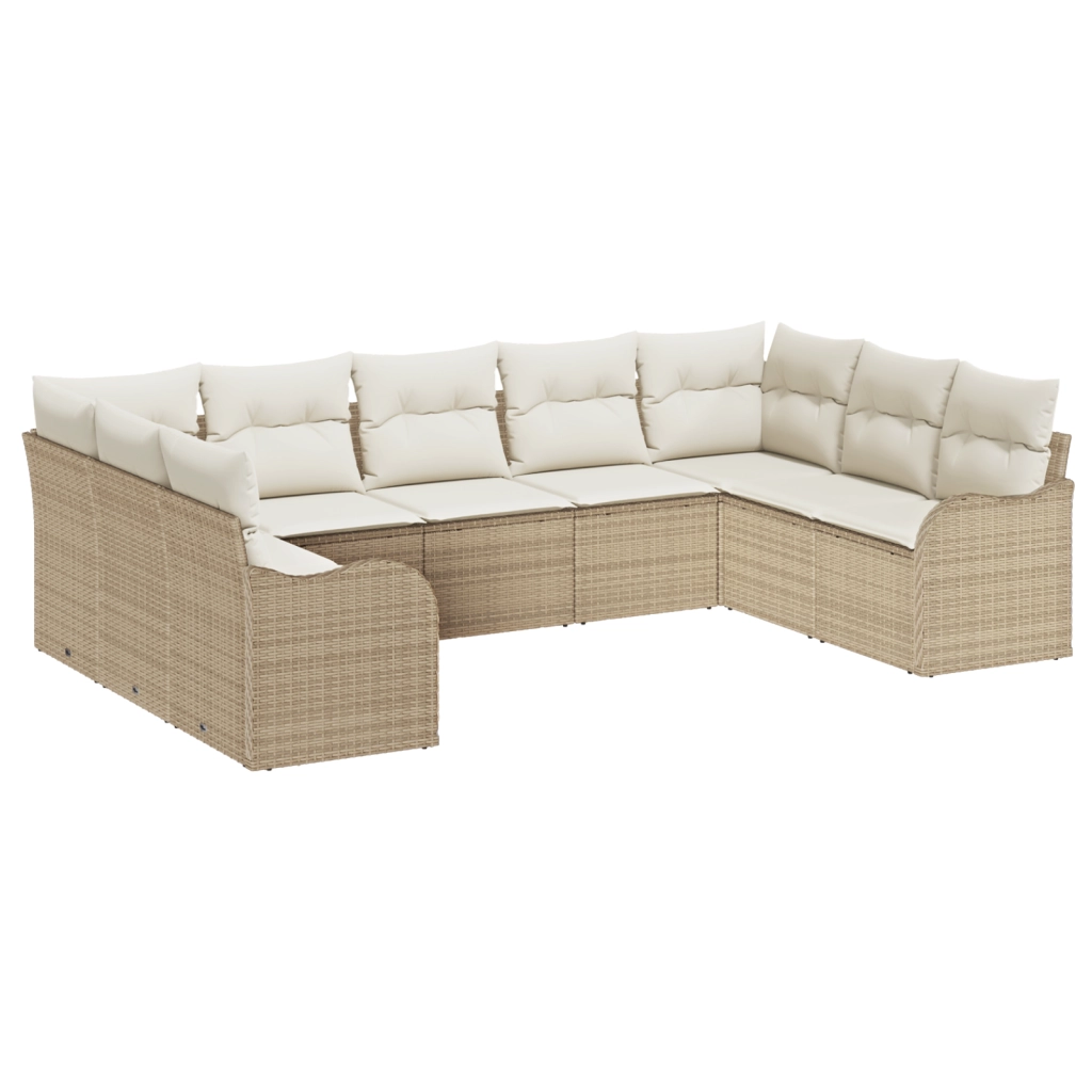 Set di divano da giardino  9 pezzi con cuscini beige polyrattan