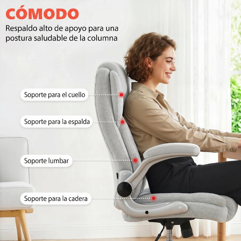 Sedia da Ufficio Ergonomica con Schienale Alto ¨C zephmum ¨C Braccioli Regolabili, Altezza Aggiustabile, Colore Crema