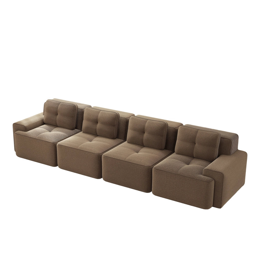 Divano modulare 4 posti in velluto a coste; seduta profonda 74 cm; base antiscivolo; marrone