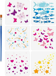 Set di stencil a forma di farfalla e libellula con pennello - 15x15cm stencils a forma di cuore e stella - set di disegni per pittura su parete e tessuto