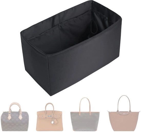 Organizzatore per borsa. Disegno multi tasca, pieghevole, realizzato in nylon e seta, liscio e soffice come la seta, adatto per molte borse (XL-Nero).