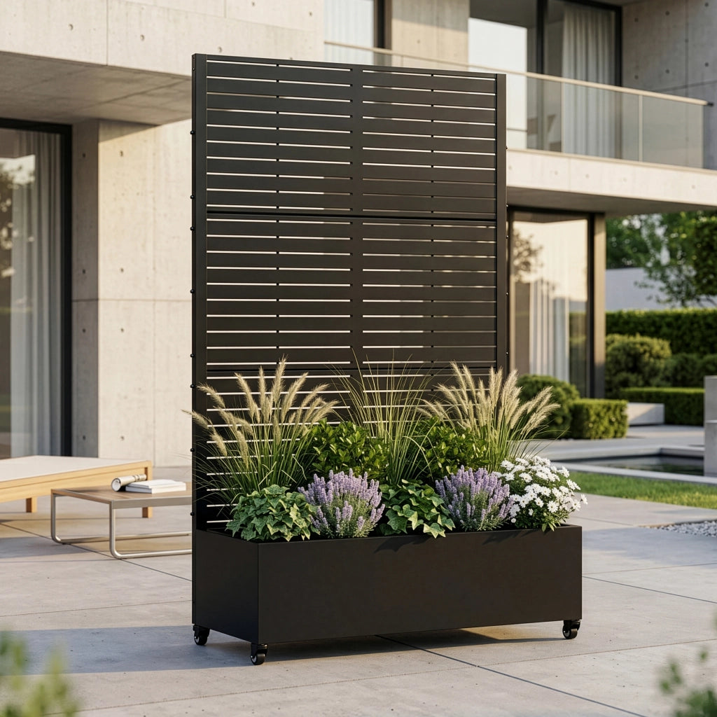 Fioriera con Spalliera Nodepp in Acciaio 190 x 120 x 38 cm - Nero casa.pro