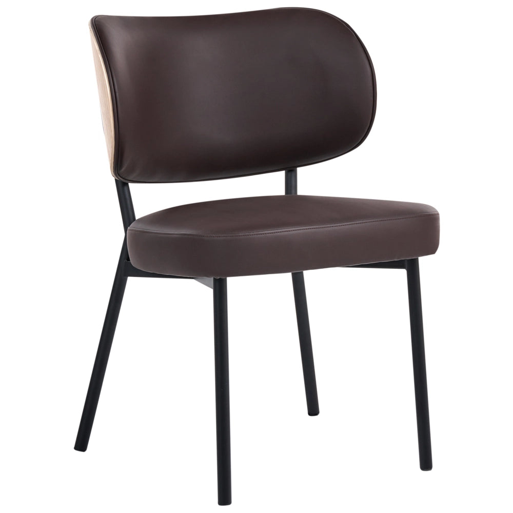 Set di 2 sedie da pranzo in ecopelle marrone scuro con gambe in ferro nero, senza braccioli con coprigambe design moderno minimalista sala da pranzo
