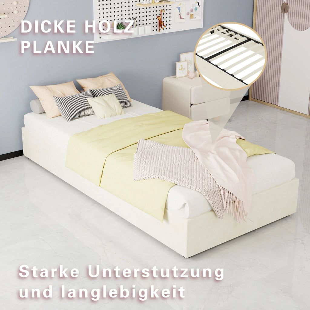 letto tela e metallo beige 90 x 200 cm