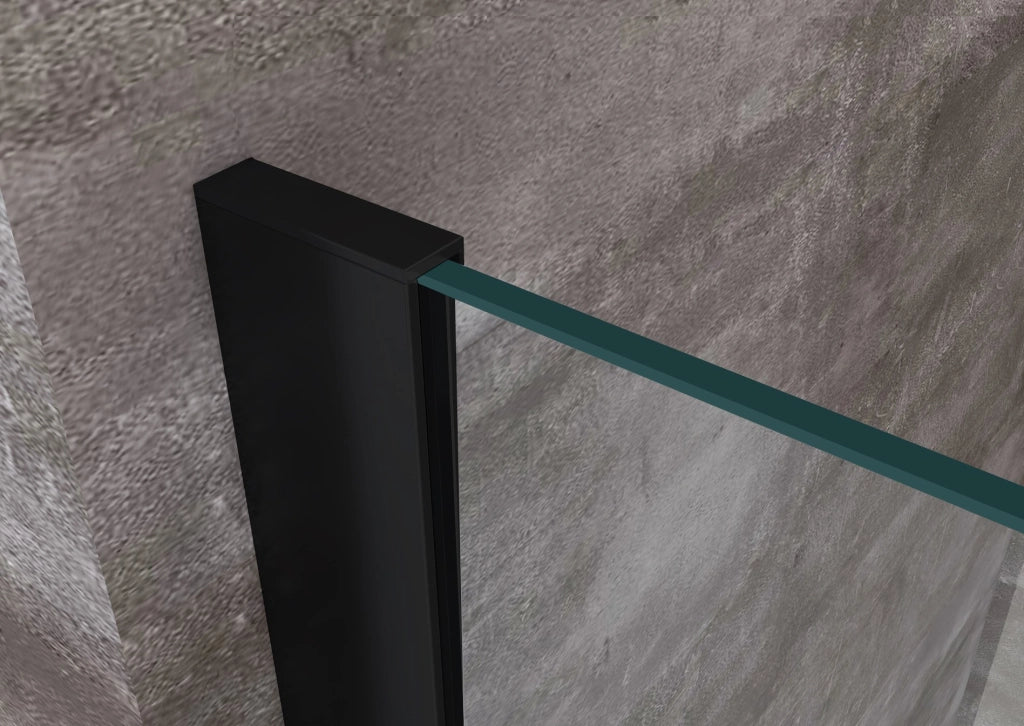 Parete Doccia Angolare walk-in h 200 vetro 8MM trasparente Telaio Nero con Accessori - 75X100 REVERSIBILE