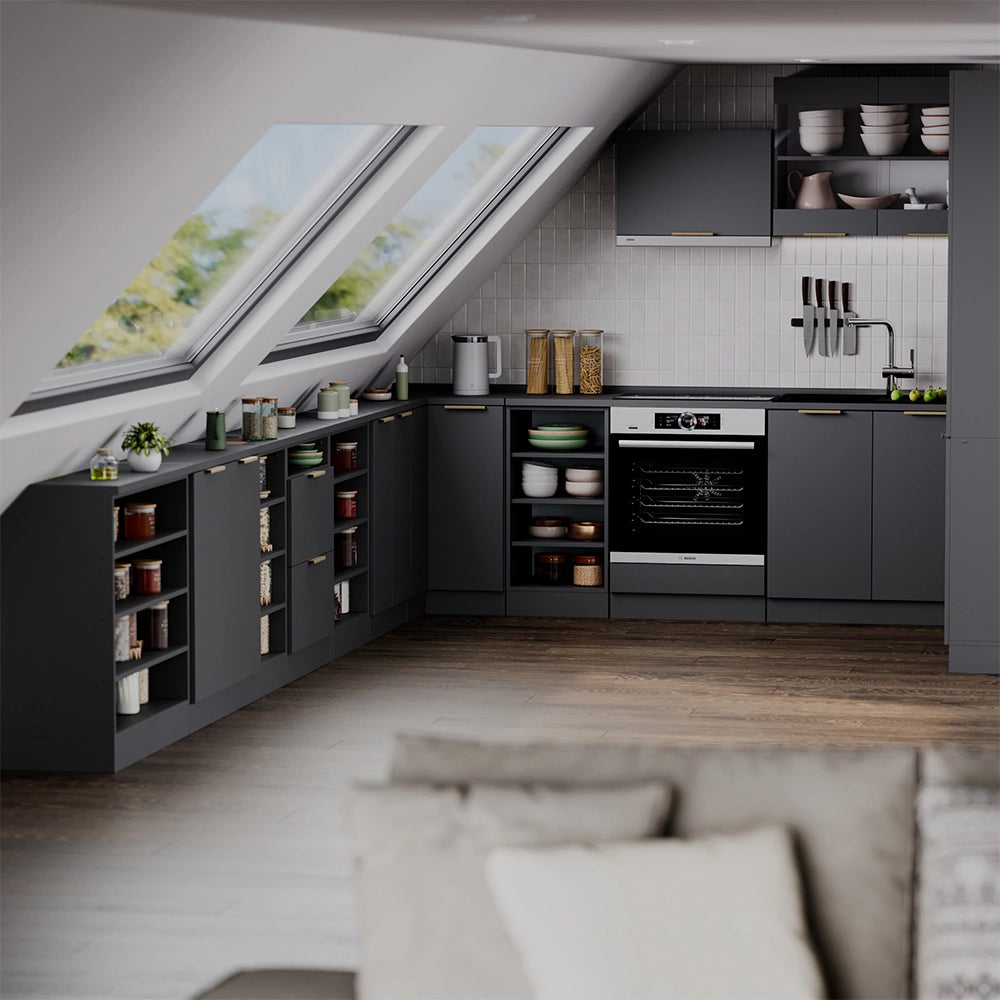 Mobile cucina sottotetto R-Line Antracite-oro/Antracite 60 cm con 2 cassetti, carcassa 60 cm profondità Vicco