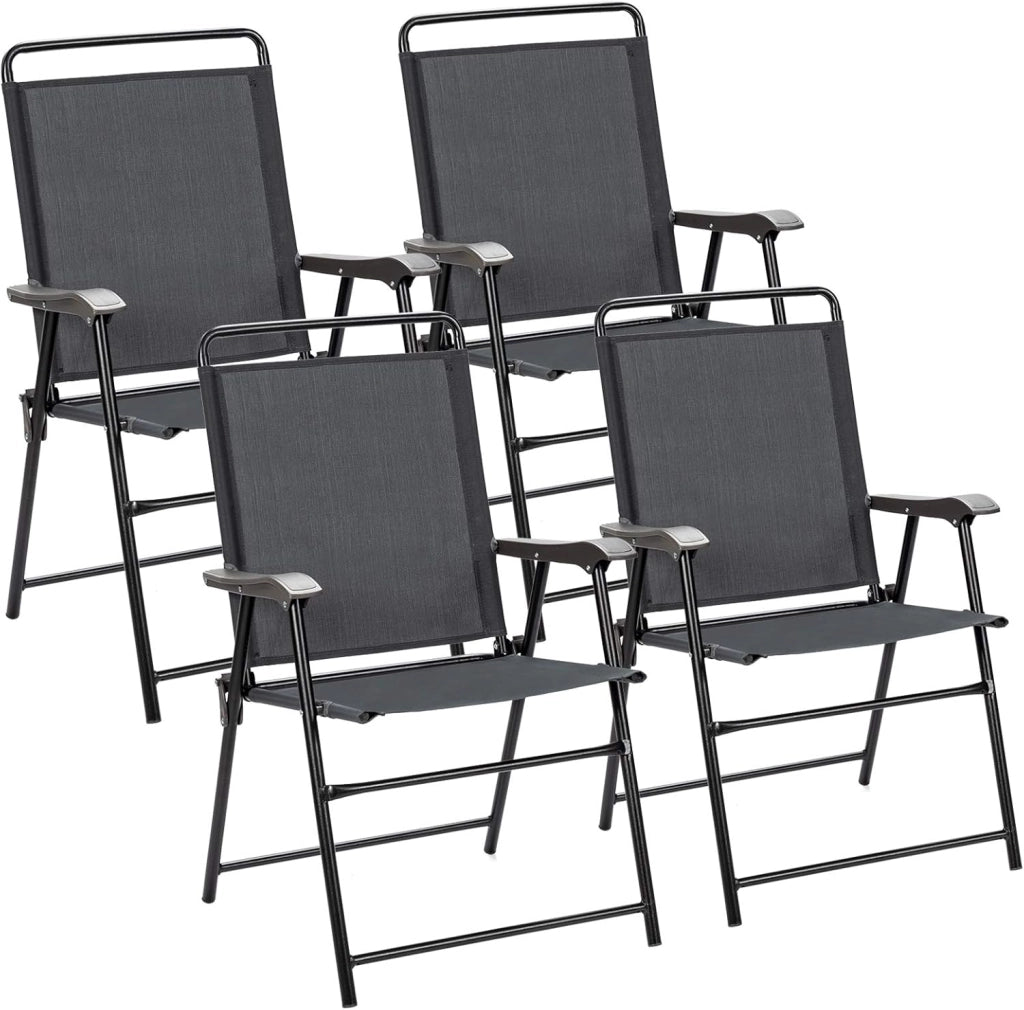 Set di 4 sedie pieghevoli, da giardino, portatili, con schienale alto, da balcone, da campeggio, portata fino a 150 kg, per giardino, patio