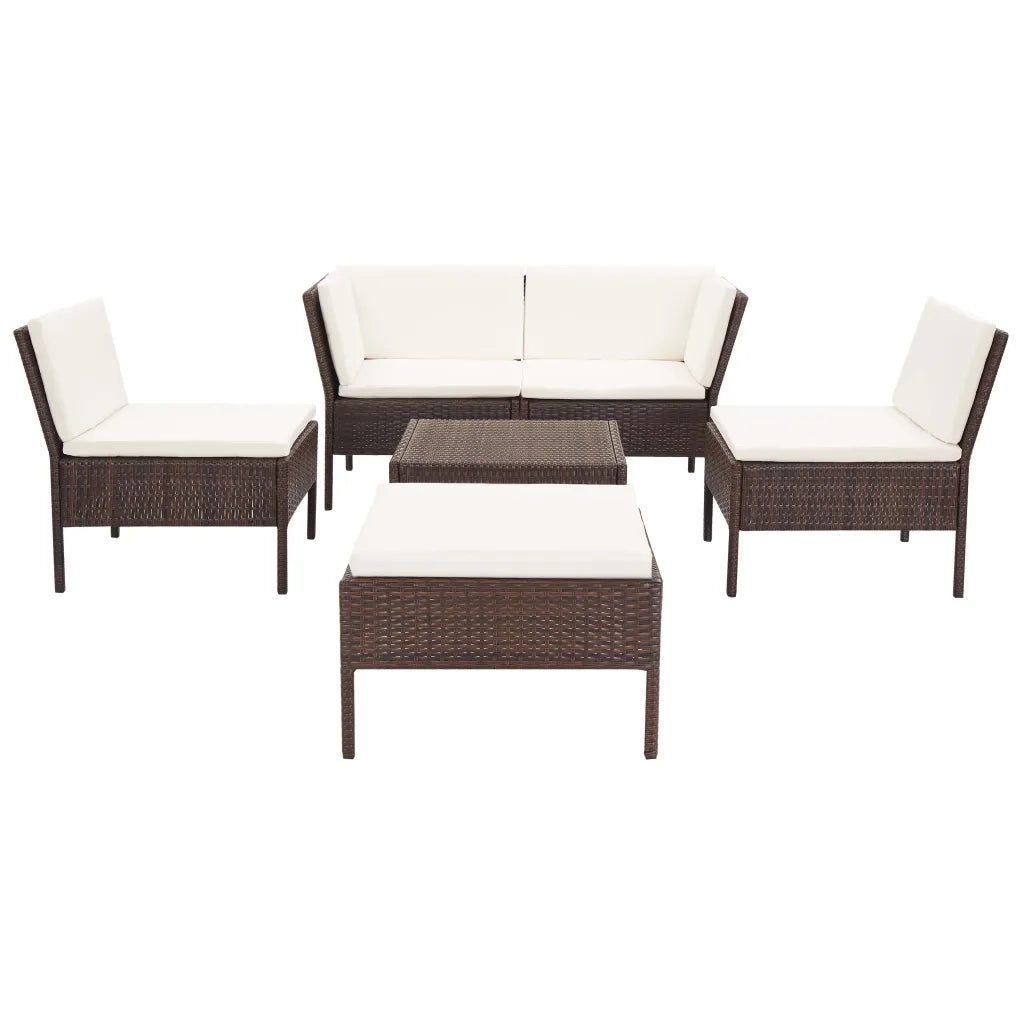 Set Divani da Giardino 6 pz con Cuscini in Polyrattan Marrone 48939