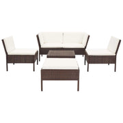 Set Divani da Giardino 6 pz con Cuscini in Polyrattan Marrone 48939