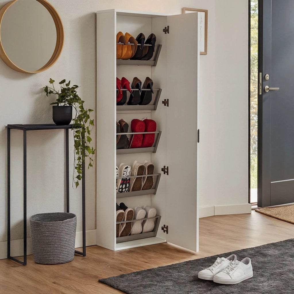 Mobile Portascarpe Amonature, Scarpiera 10 Paia Made in Italy, 50x18x178h cm Bianco