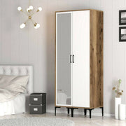 Guardaroba 2 ante Anfo, Mobile camera da letto, Cabina armadio portabiti, Armadio appendiabiti, 80x201h48 cm, Noce e Bianco