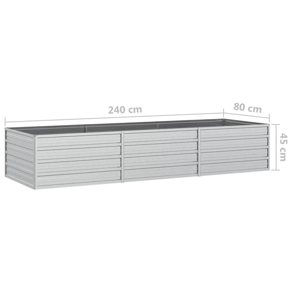 Fioriera rialzata per piante fiori patio giardino 240 x 80 x 45 cm acciaio zincato argento 02_0039413
