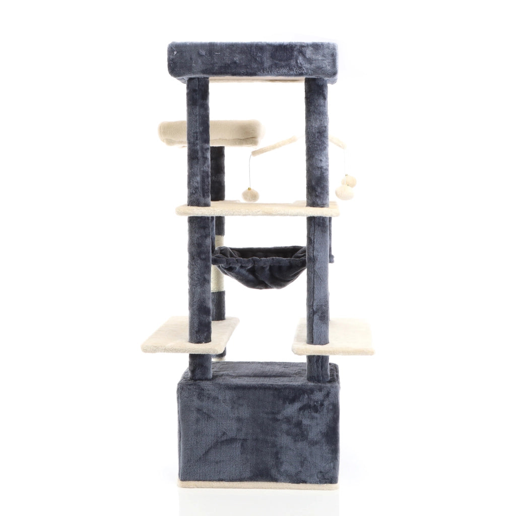 Fudajo Albero tiragraffi per gatti 134cm grigio scuro, con casetta e amaca
