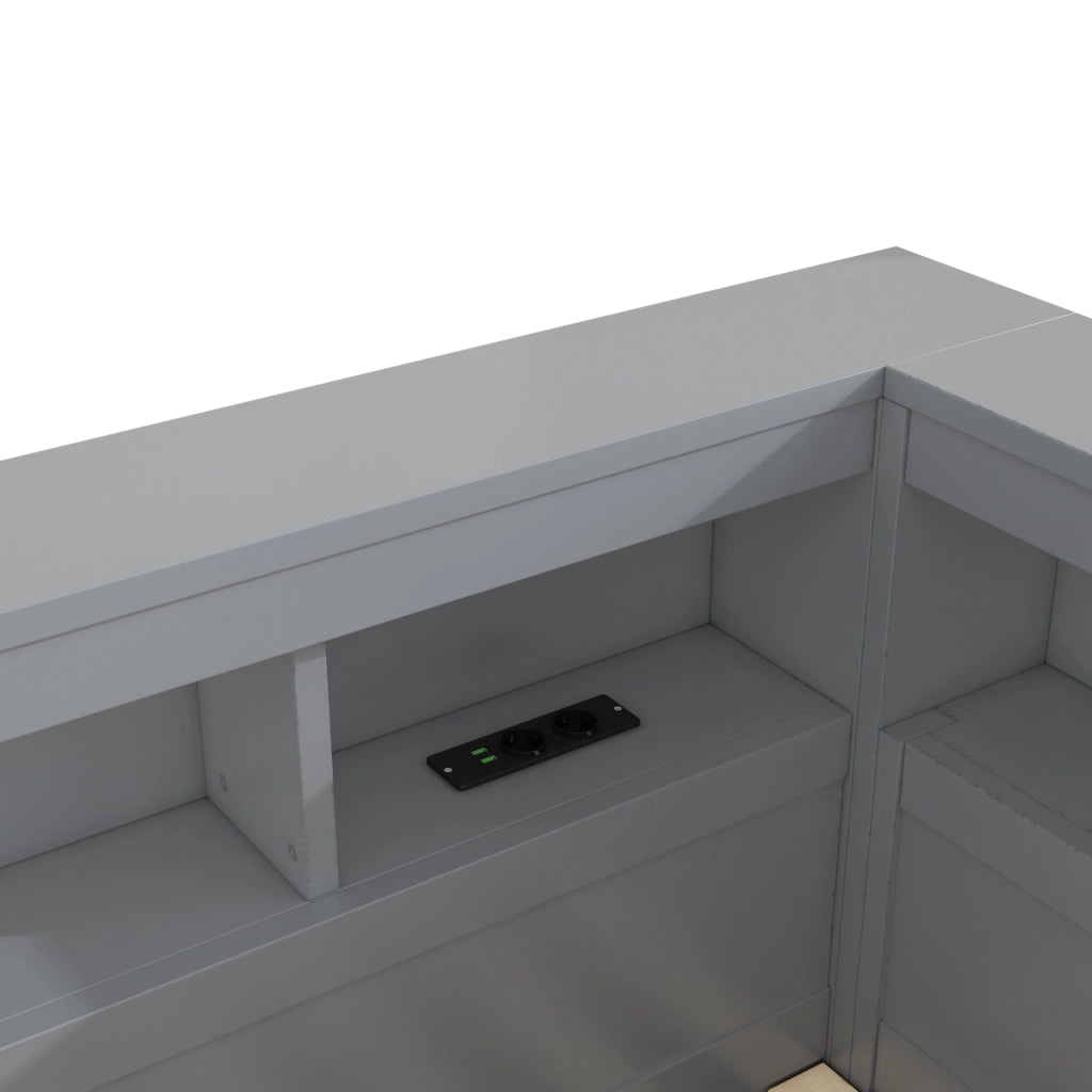 Letto a giorno con sponda; prese e USB 90x200 cm; grigio