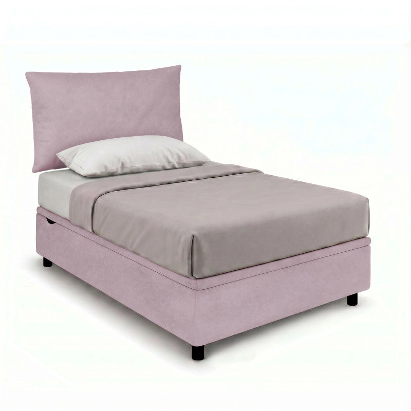Letto imbottito Singolo 80x190 cm Soft - Contenitore,Glicine,Microfibra