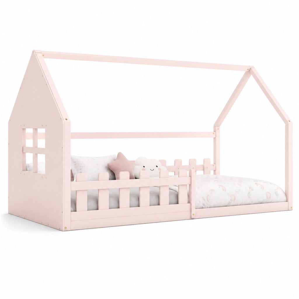 Letto per bambini a forma di casetta 90 x 200 cm, rosa