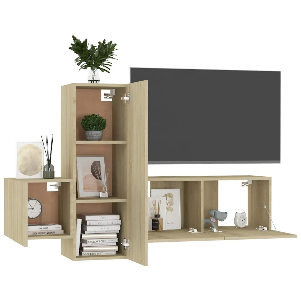 Set di Mobili Porta TV 3 pz | Armadietto TV | Mobile Porta TV Rovere Sonoma in Legno Multistrato