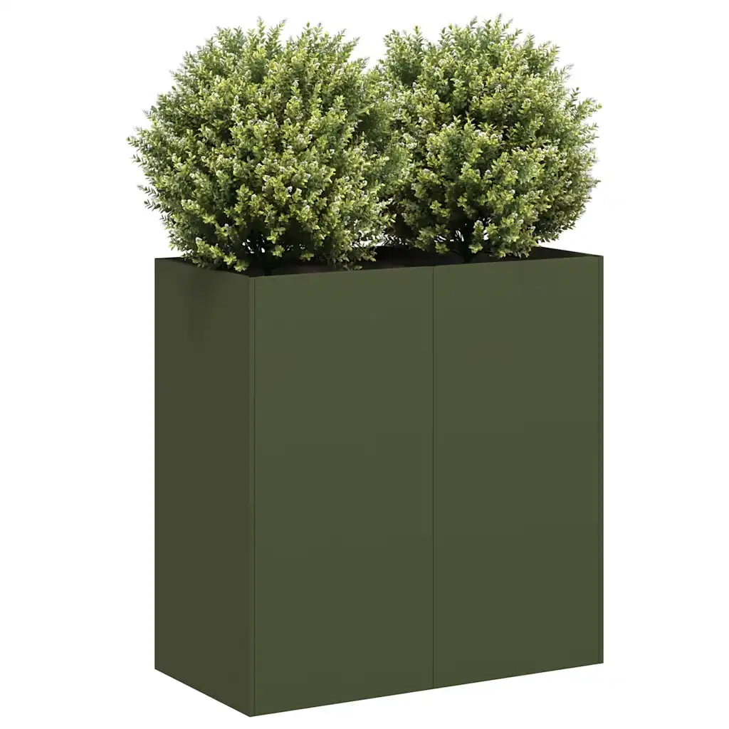 Fioriera-Vaso-Contenitore per Piante Verde Oliva 80x40x80 cm in Acciaio Laminato a Freddo
