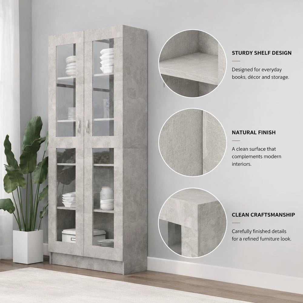 Display Cabinet, Concrete Grey, 82.5x30.5x185.5 Cm, Wood-based Material