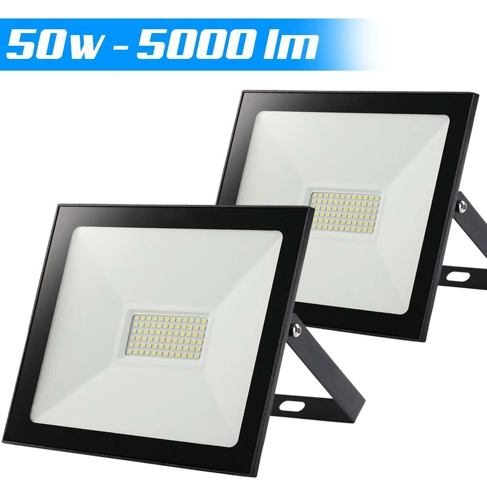 Set 2 Fari Led 50W Luce Alta Luminosita 5000lm Bianco Faro Faretti Esterno Slim