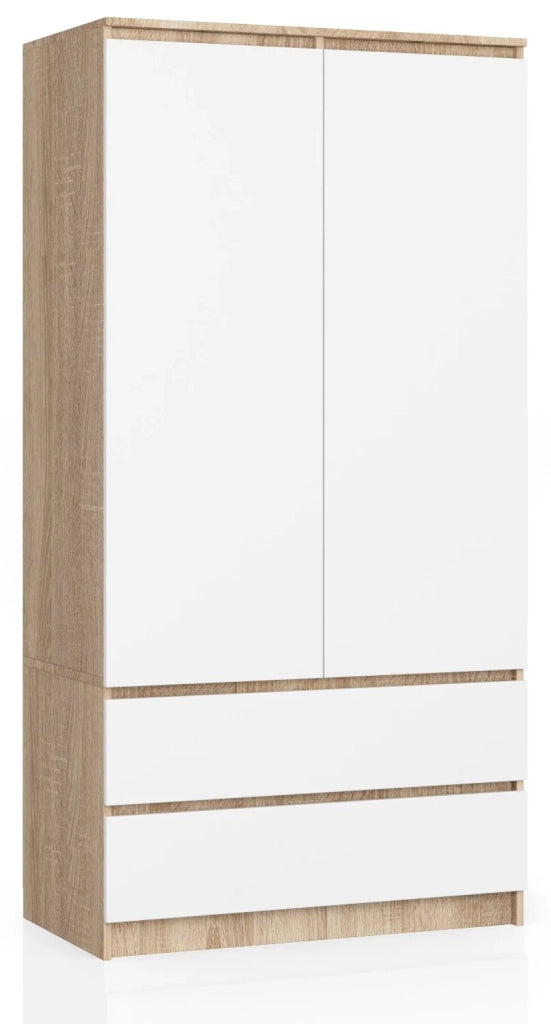 Armadio AKORD S90 Sonoma Quercia 90 cm 2 ante 2 cassetti inserto frontale Bianco 90x51x180 cm