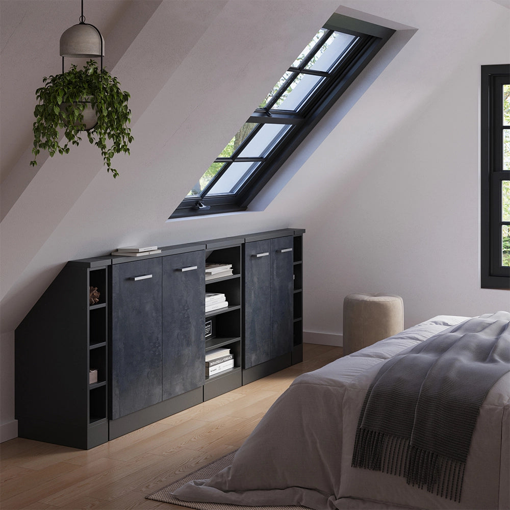 Set di mobili sottotetto Rion Calce nera/Antracite Set di 5 Vicco