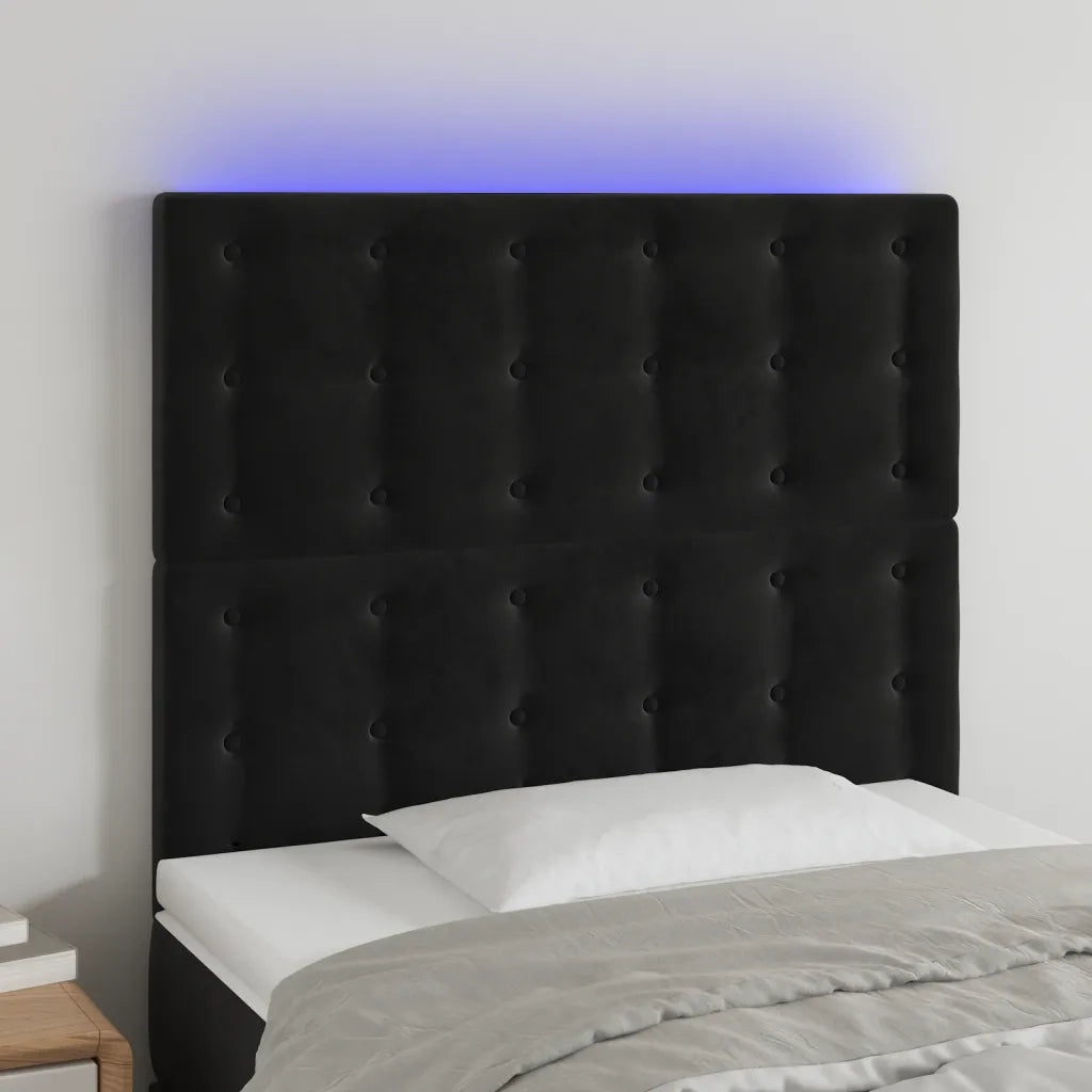 Testiera | Testata a LED Nera 80x5x118/128 cm in Velluto