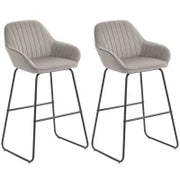 Set di 2 Sgabelli da Bar, Sgabelli da Bar con Rivestimento in Tessuto e Imbottitura in Schiuma, Sgabelli Imbottiti con Gambe in Metallo, Grigio