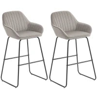 Set di 2 Sgabelli da Bar, Sgabelli da Bar con Rivestimento in Tessuto e Imbottitura in Schiuma, Sgabelli Imbottiti con Gambe in Metallo, Grigio