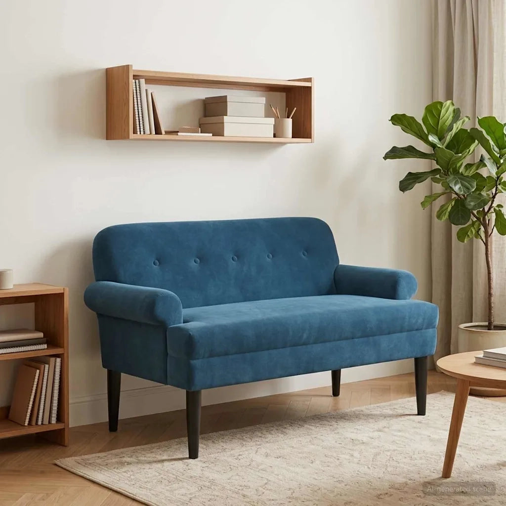 Loveseat con bottoni imbottiti Blu 120 x 66 x 78 cm Velluto 42041837
